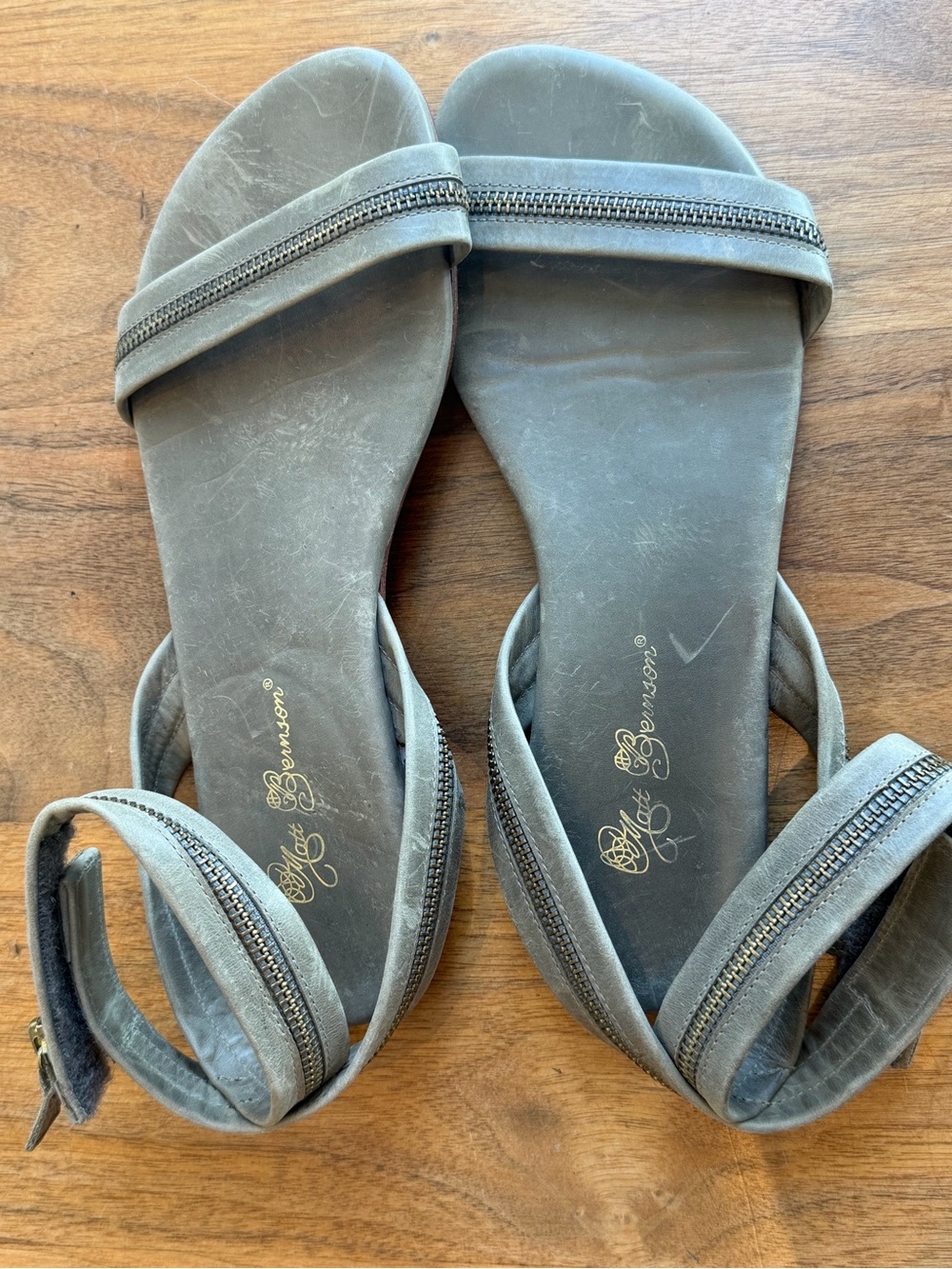 Matt Bernson Gray Ankle-Strap Flat Sandals